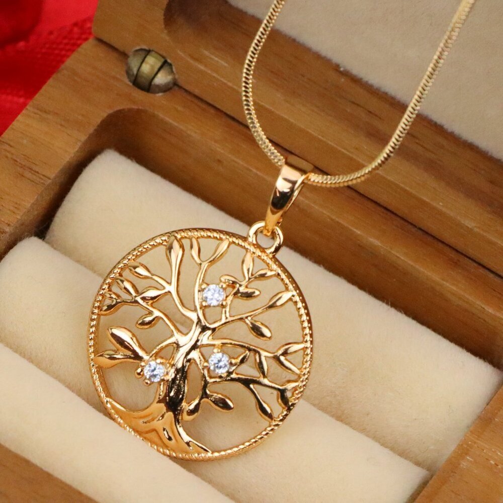 "Elegant Tree of Life Rose Gold Pendant with Crystal Accents, XPPT1197